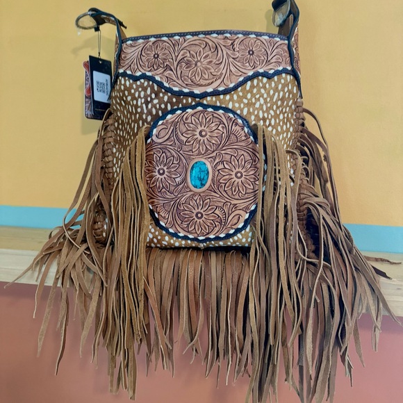 American Darling Tooled Leather Fringe Bag - Picture 4 of 6